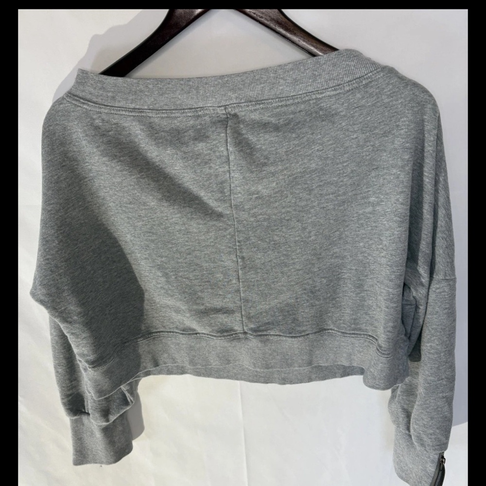 Very J Women's Cropped Off Shoulder Cotton Sweatshirt Zip Sleeves Gray Large - Picture 4 of 7